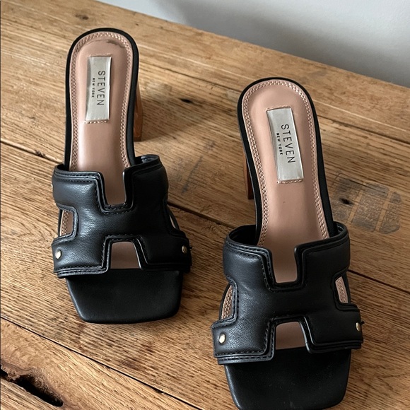 steven Shoes - Steven Black Leather Mules